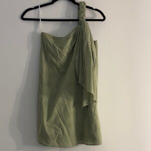 One-Shoulder Olive Green Draped Women’s Dress